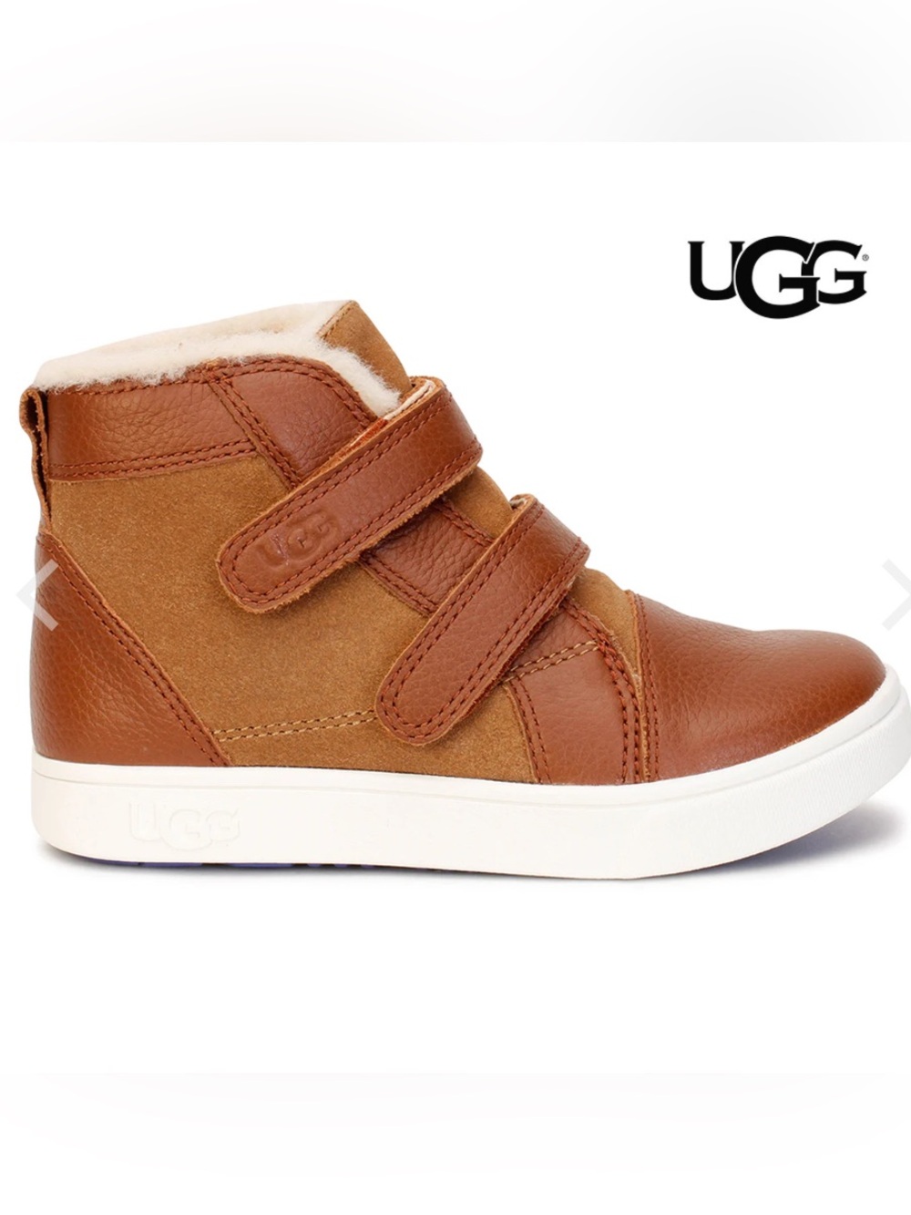 UGG Kids Rennon II Brown Leather High Top Sneaker Boots Size 3